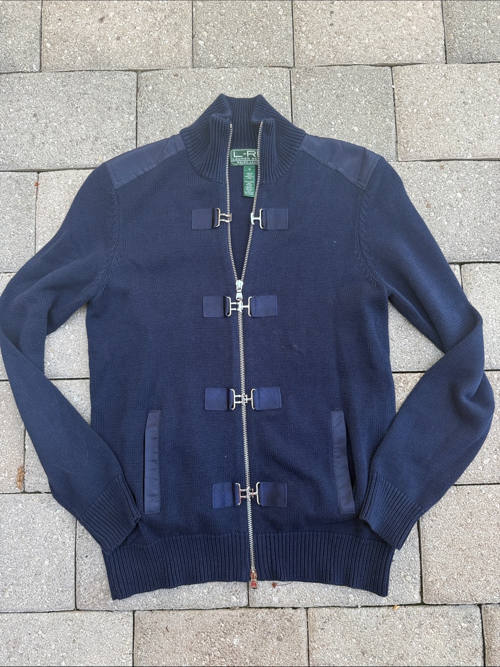 L-RL Ralph Lauren Navy Full-Zip Knit Sweater with Toggle Accents